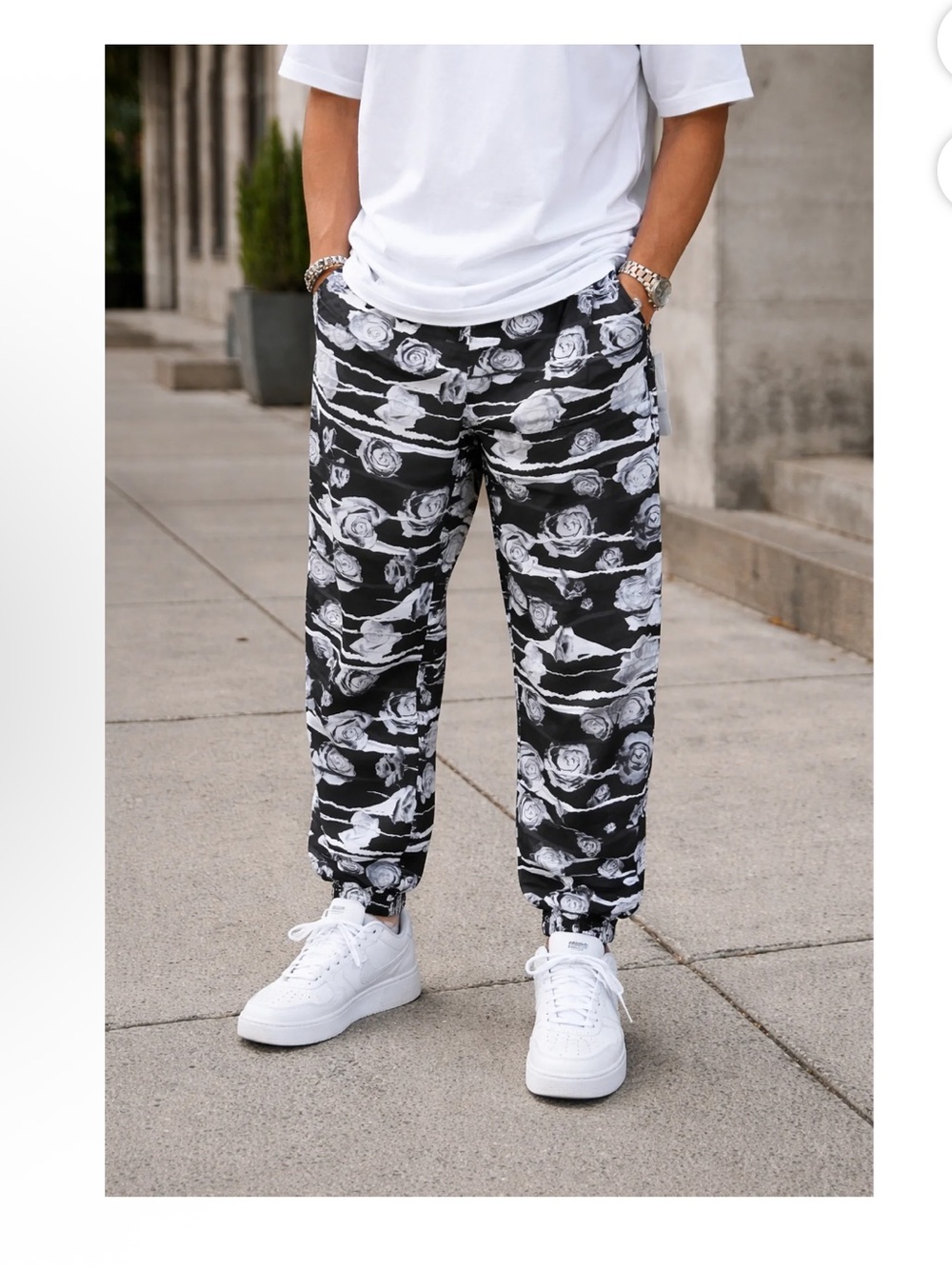 Floral Jogger Pants - Unisex- Black & White